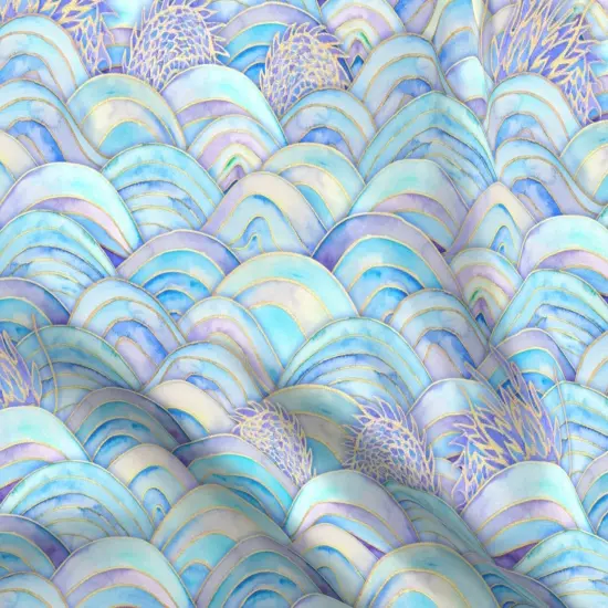 Various Fabrics by the Yard or Fat Quarter Watercolor Waves Sea Serpent Mythical Fantasy Dragon Pale Blue Lilac Custom Printed Fabric by Spoonflower {5}