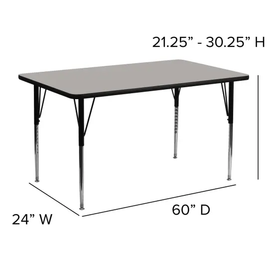 Emma and Oliver 24x60 Rectangle HP Laminate Adjustable Activity Table Gray {4}