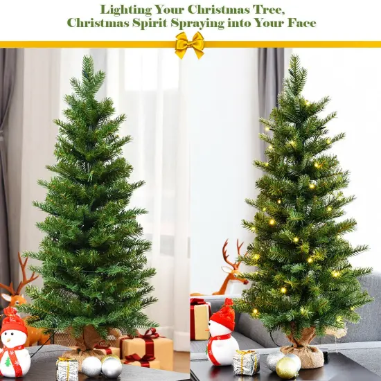 3 Feet Tabletop Christmas Tree with 50 LED Lights and Timer PVC PE Branches and Cement Base {2}