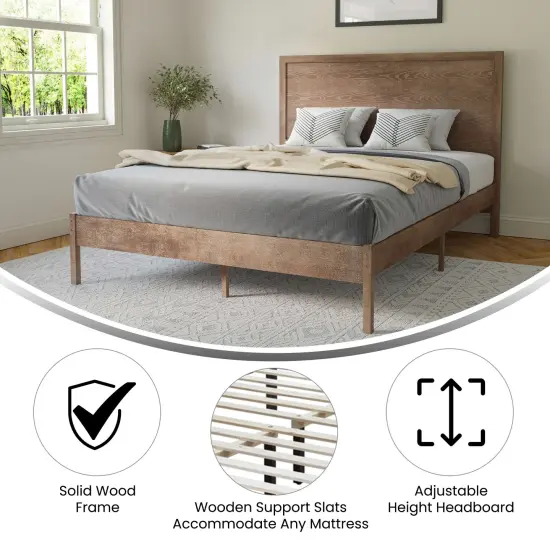 Merrick Lane Ketner Solid Wood Platform Bed with Wooden Slats and Headboard, No Box Spring Needed {2}