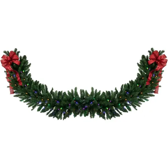 Northlight Pre-Lit Buffalo Fir Christmas Garland - 25' x 20" - Multi-Color LED Lights Green {4}