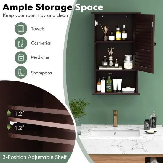 Bathroom Wall Mount Storage Cabinet Single Door with Height Adjustable Shelf for Home Storage Rustic Brown {6}