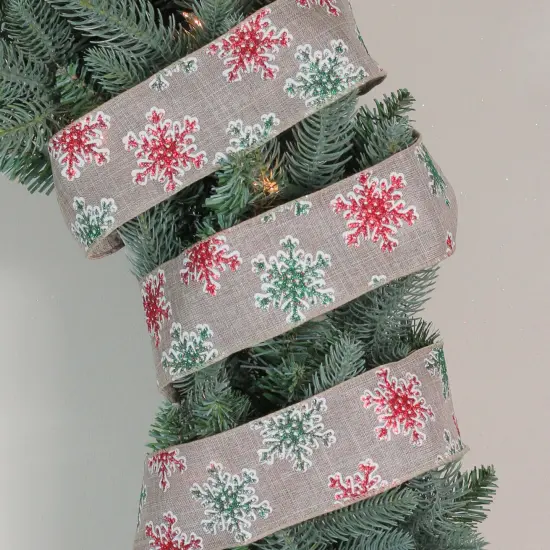 Northlight Red and Green Snowflake Burlap Christmas Wired Craft Ribbon 2.5" x 16 Yards {3}