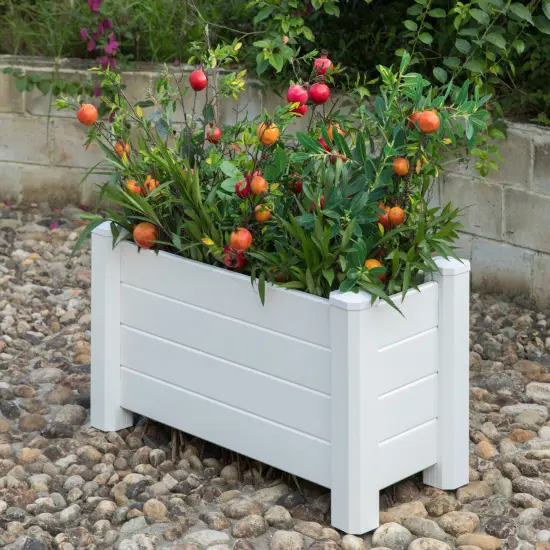 White Vinyl Traditional Fence Design Garden Bed Elevated Screwless Raised Planter Box {3}