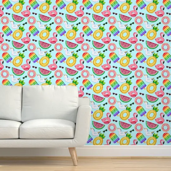 Peel & Stick Wallpaper 2FT Wide Summer Flamingo Watermelon Popsicle Pool Pineapple Unicorn Custom Removable Wallpaper by Spoonflower {5}