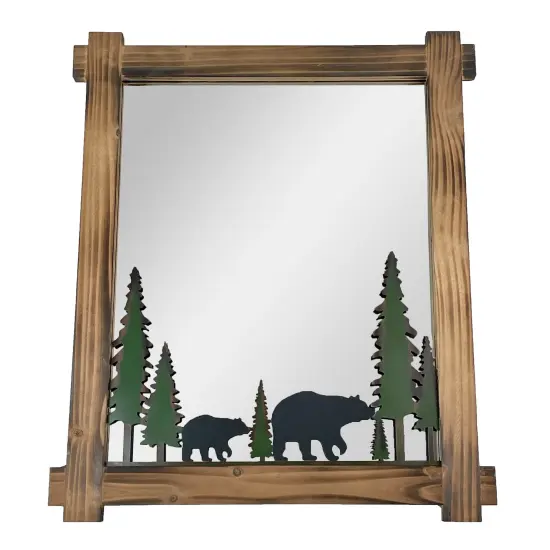26-Inch High Black Bears Wood and Metal Wall Mirror Cabin Home Bedroom Decor {1}