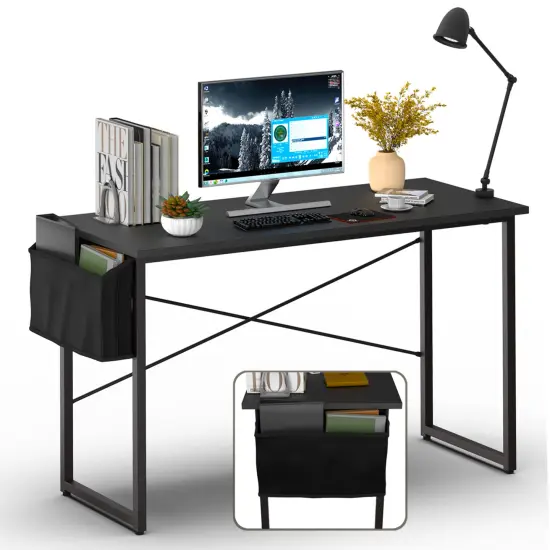Costway 40''Modern Computer Desk Study Writing Table w/ Storage Bag Black/Coffee/Brown {7}