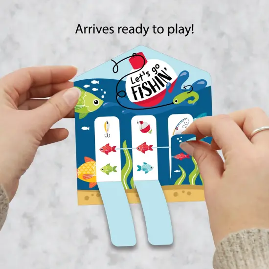 Big Dot of Happiness Let's Go Fishing - Fish Themed Birthday Party or Baby Shower Game Pickle Cards - Pull Tabs 3-in-a-Row - Set of 12 {3}