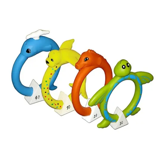 Swim Central Set of 4 Vibrantly Colored Animals Face Swimming Pool Dive Rings 6.5" Green {3}