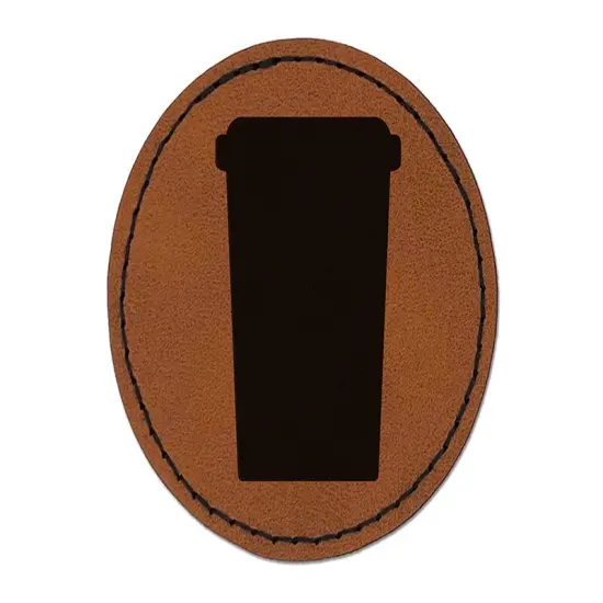 Travel Coffee Cup Mug Solid Round Iron-On Engraved Faux Leather Patch Applique - 2.5" Brown {1}