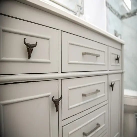 Rustic Cast Iron Western Steer Skull Drawer Pulls Home Cabinet Knobs - Set of 6 {11}