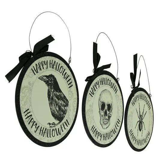 3 Piece Set of Vintage Gothic Happy Halloween Wall Hangings 9.5 inch {3}