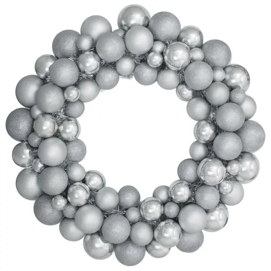 Northlight 3-Finish Shatterproof Ball Ornament Christmas Wreath - 36" - Silver - Unlit {1}