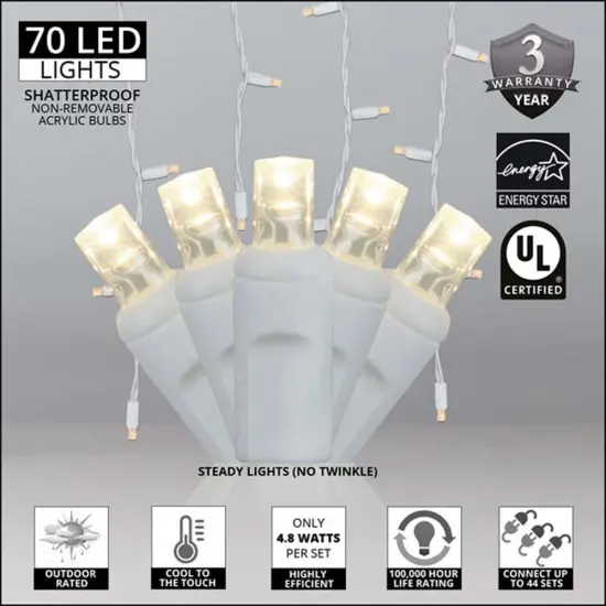 70 Warm White 5mm LED Icicle Light Set with White Wire {2}