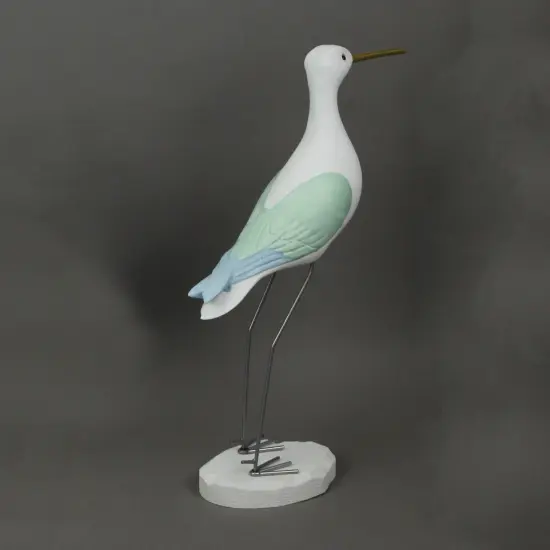 16 Inch Hand Carved White Painted Wood Bird Statue Home Coastal Decor Sculpture {4}