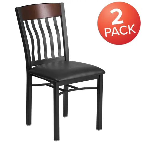 Emma and Oliver 2 Pk. Vertical Back Metal and Wood Restaurant Chair with Vinyl Seat Walnut {5}