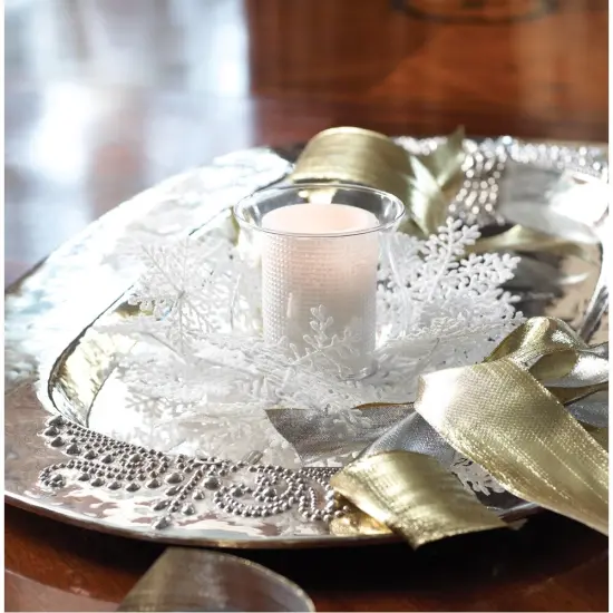 Melrose 14" Clear and White Snowflake Christmas Pillar Candle Holder {3}
