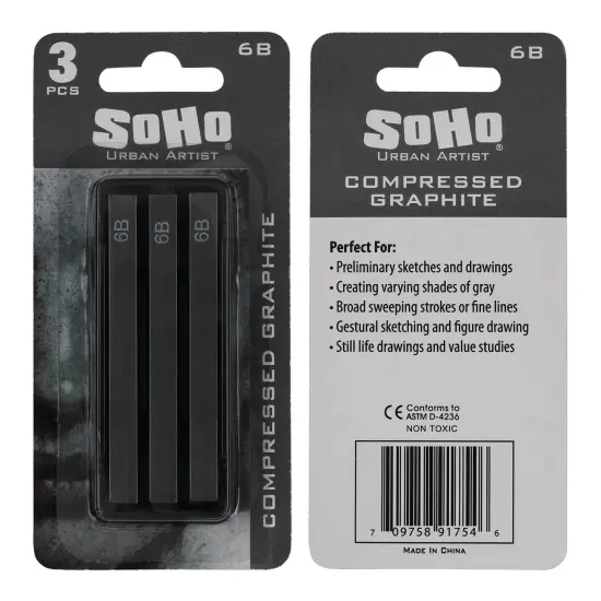 SoHo Urban Artist Compressed Graphite Sticks 6B, Pack of 3 - Premium Graphite Sticks for Drawing - Versatile & Smooth Gliding Artist Graphite - Ideal for Professionals, Students, and Artists {7}