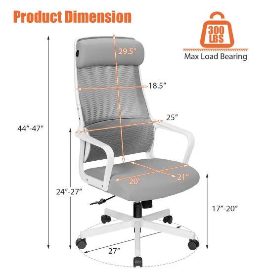 Costway Adjustable Mesh Office Task Chair Heating Lumbar Support Headrest Grey\Black {4}