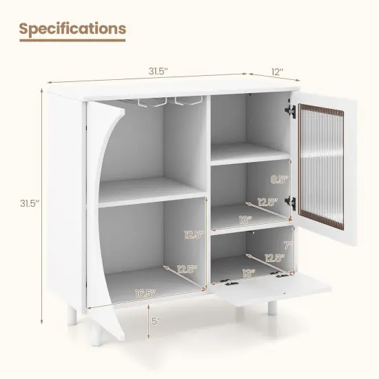 Costway Kitchen Sideboard Wooden Buffet Cabinet with Glass Holder & Tempered Glass Doors {3}