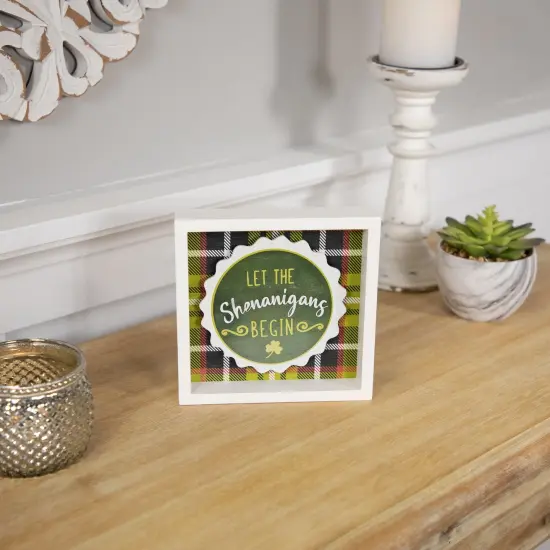 Northlight "Let the Shenanigans Begin" St. Patrick's Day Framed Wall Sign - 6" - Green Plaid {4}