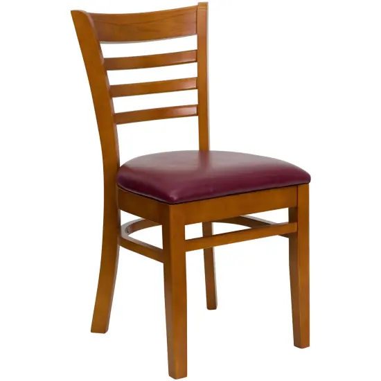 Emma and Oliver Ladder Back Wooden Restaurant Dining Chair BurgundyVinyl/Cherry {1}