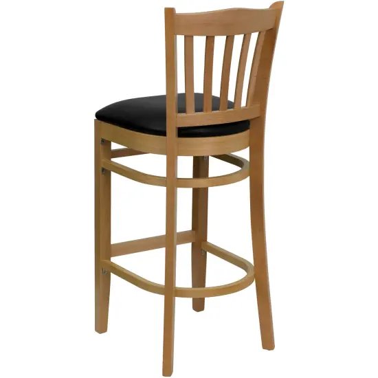 Emma and Oliver Vertical Slat Back Wooden Restaurant Dining Barstool BlackVYL/NaturalWood {3}