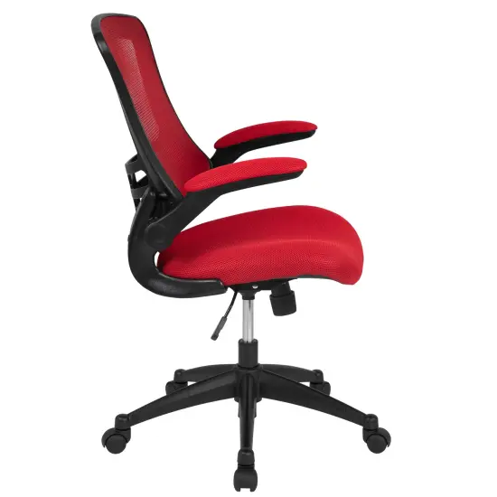 Emma and Oliver Mid-Back Mesh Swivel Ergonomic Task Office Chair with Flip-Up Arms Red Mesh/Black Frame {6}