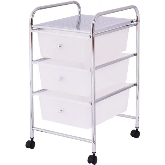 3 Drawers Metal Rolling Storage Cart with 4 Universal Casters Perfect Choice for Home or Office White {4}