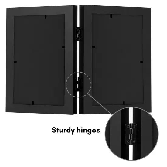Americanflat Tri-Folding Picture Frame - Displays Two Photos at Once - Double Hinged Picture Frame - Shatter Resistant Glass - Tabletop Display Picture Frame - Black {10}