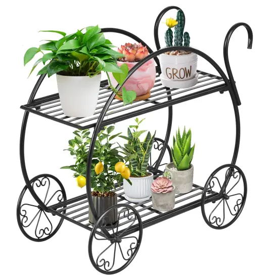 Black Heavy Duty Metal Flower Cart Plant Stand for Indoor-Outdoor Use {1}