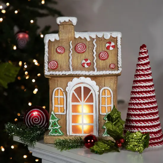Northlight LED Lighted Peppermint Gingerbread House Christmas Decoration - 14" Brown {3}