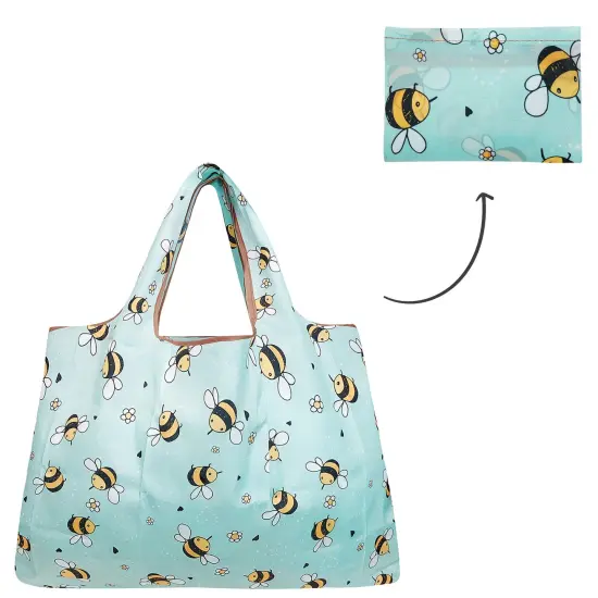 Wrapables Large Foldable Tote Nylon Reusable Grocery Bag Bumble Bees {3}