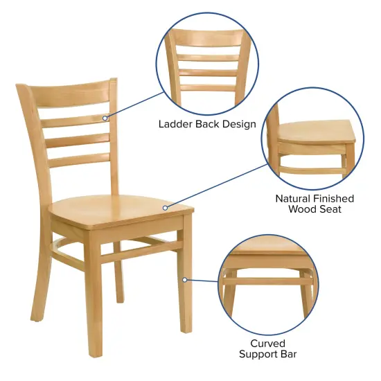Emma and Oliver Ladder Back Wooden Restaurant Dining Chair NaturalSeat/Natural {2}
