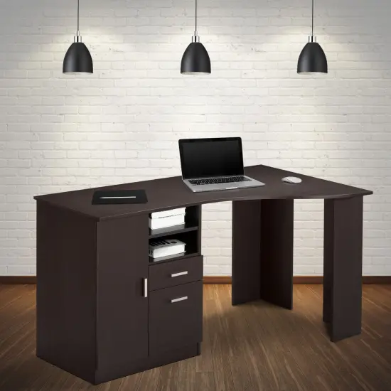 Techni Office Solutions 51.25" Brown Espresso Unique Techni Mobili Classic Office Desk with Storage {6}