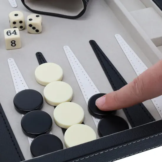 WE Games Elegant Black Leatherette Backgammon Set, 14.75 x 9.75 in. closed {5}