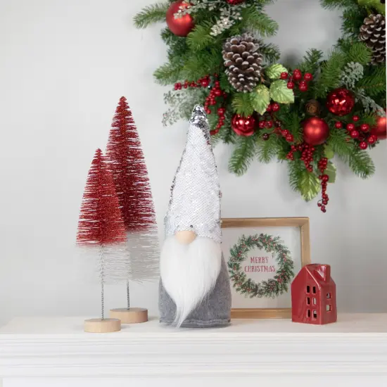 Northlight Standing Christmas Gnome with Flip Sequin Hat - 14" - Silver and Gray {3}