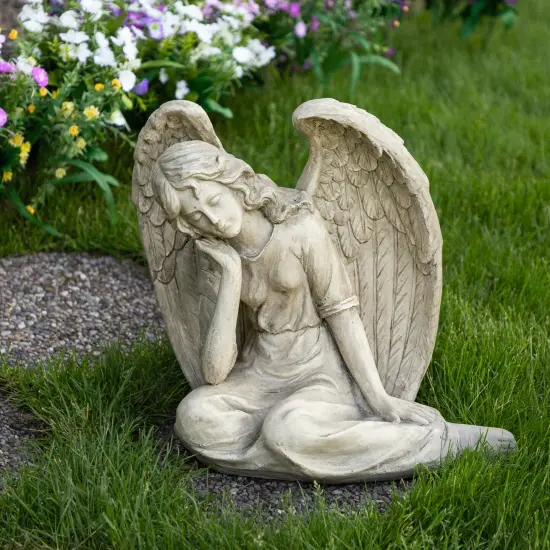 Northlight 17" Gray Graceful Sitting Angel Outdoor Garden Statue {1}