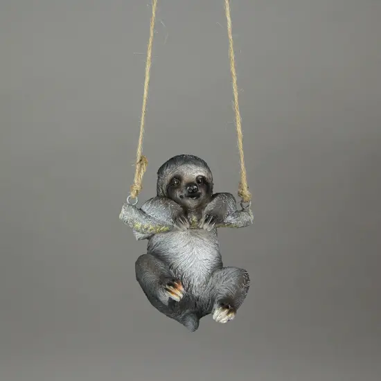 Hand-Painted Resin Sculpture Three-Toed Sloth Hanging Statue With Rope Hanger {5}