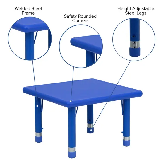 Emma and Oliver 24" Square Plastic Height Adjustable Activity Table Blue {3}