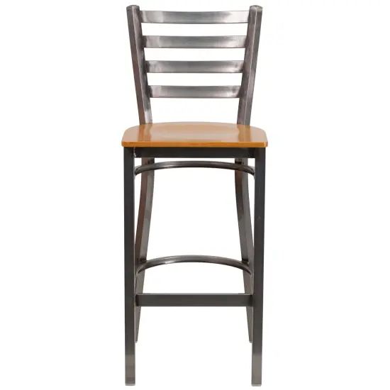 Emma and Oliver Clear Coated Ladder Back Metal Restaurant Dining Barstool Natural/ClearCoat {5}