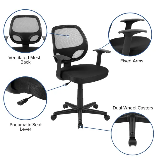 Emma and Oliver Mid-Back Mesh Swivel Ergonomic Task Office Chair - Arms Gray {7}