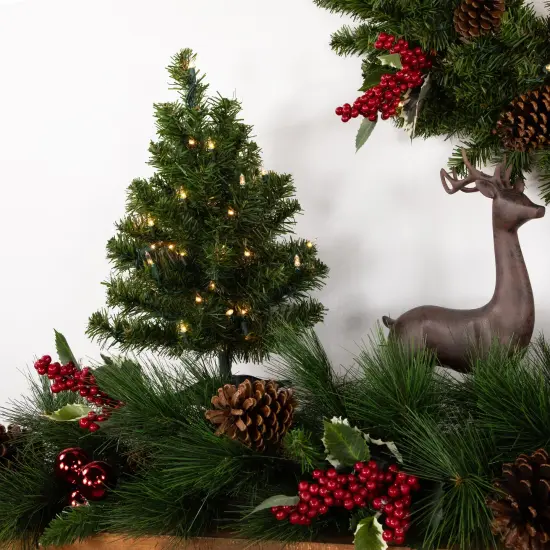 Northlight Pre-Lit Medium Canadian Pine Artificial Christmas Tree - 18" - Clear Lights Green {3}