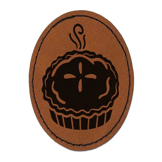 Freshly Made Apple Pie Fall Round Iron-On Engraved Faux Leather Patch Applique - 2.5" Brown {1}