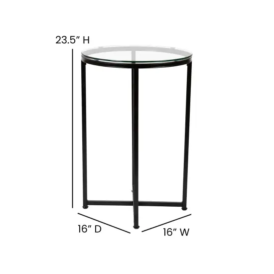 Merrick Lane Fairdale End Table with Round Cross Brace Frame Clear/Matte Black {5}