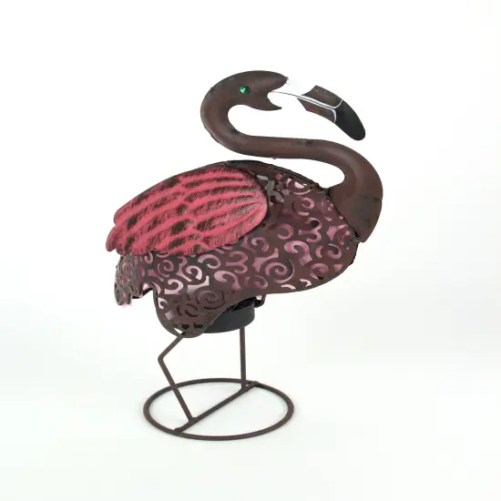Pink Flamingo Metal Art Filigree LED Lighted Solar Garden Statue {3}