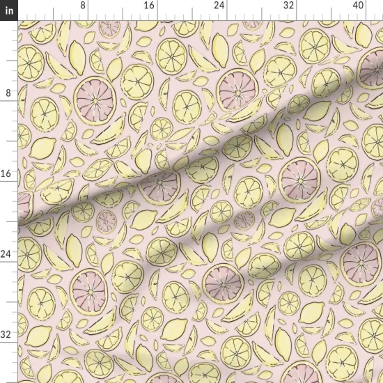 Various Fabrics by the Yard or Fat Quarter Citrus Pink Yellow Lemon Grapefruit Line Art Medium Scale Custom Printed Fabric by Spoonflower {1}