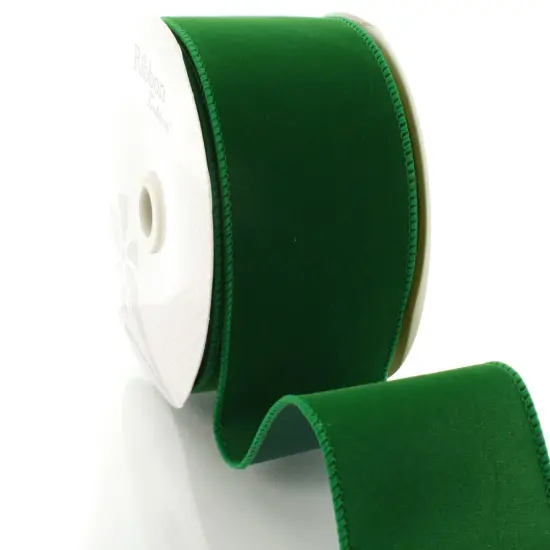2.5" Wired Suede Velvet Ribbon Emerald Green {2}