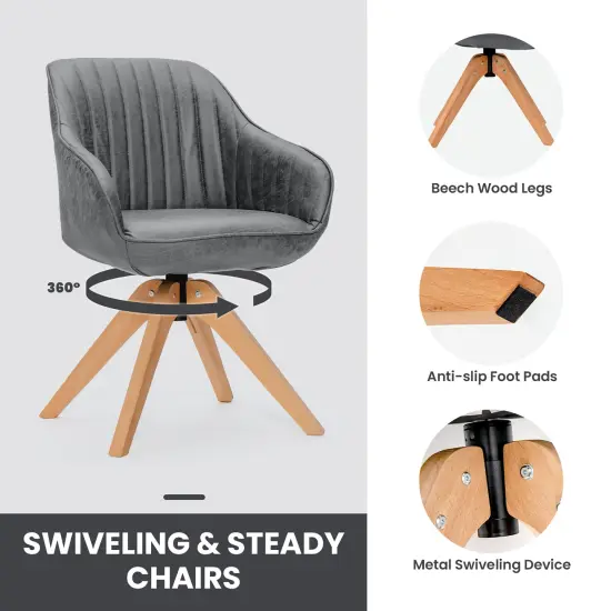 Costway Set of 2 Swivel Accent Chair Modern Leathaire Armchairs w/ Beech Wood Legs Grey\Blue\Brown {6}