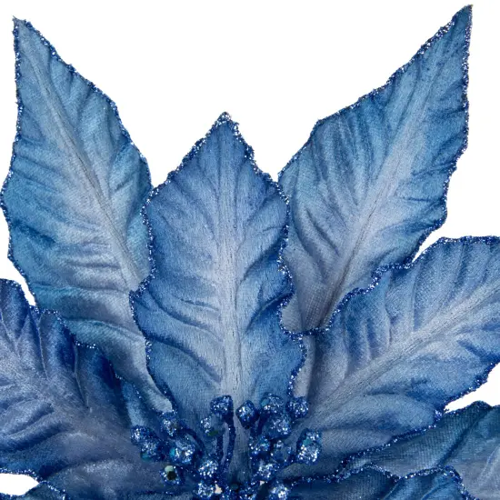 Northlight 25" Two Tone Blue Glittered Poinsettia Christmas Stem Spray {5}